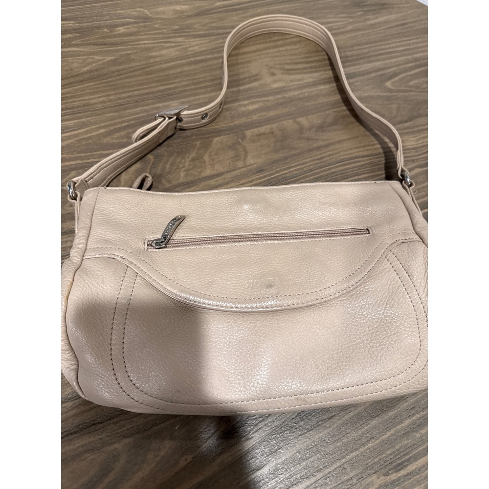 Stone & Co Crossbody Shoulder Bag Beige Pebbled Leather Multi-Pocket Purse Teal